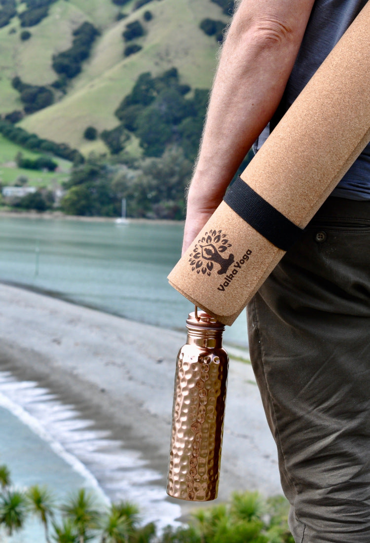 Cork yoga mat and copper bottle
