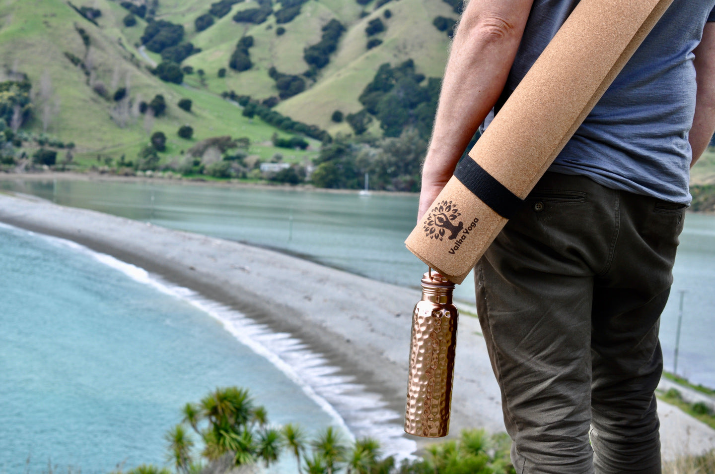 Cork yoga mat and copper bottle