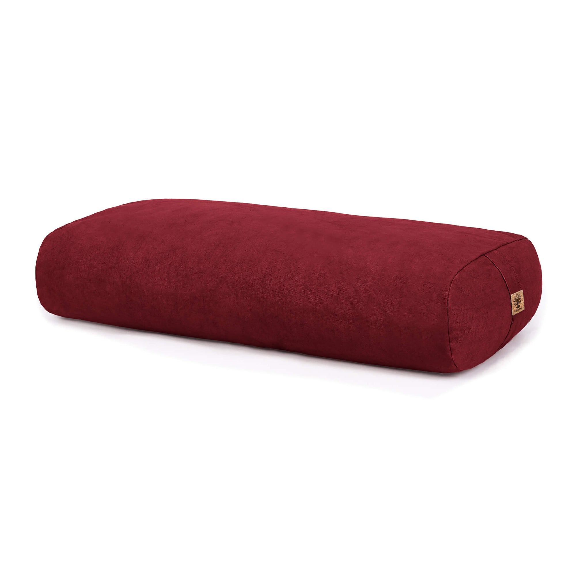 A deep burgundy red rectangular bolster pillow with a textured fabric cover, shown on a clean white background