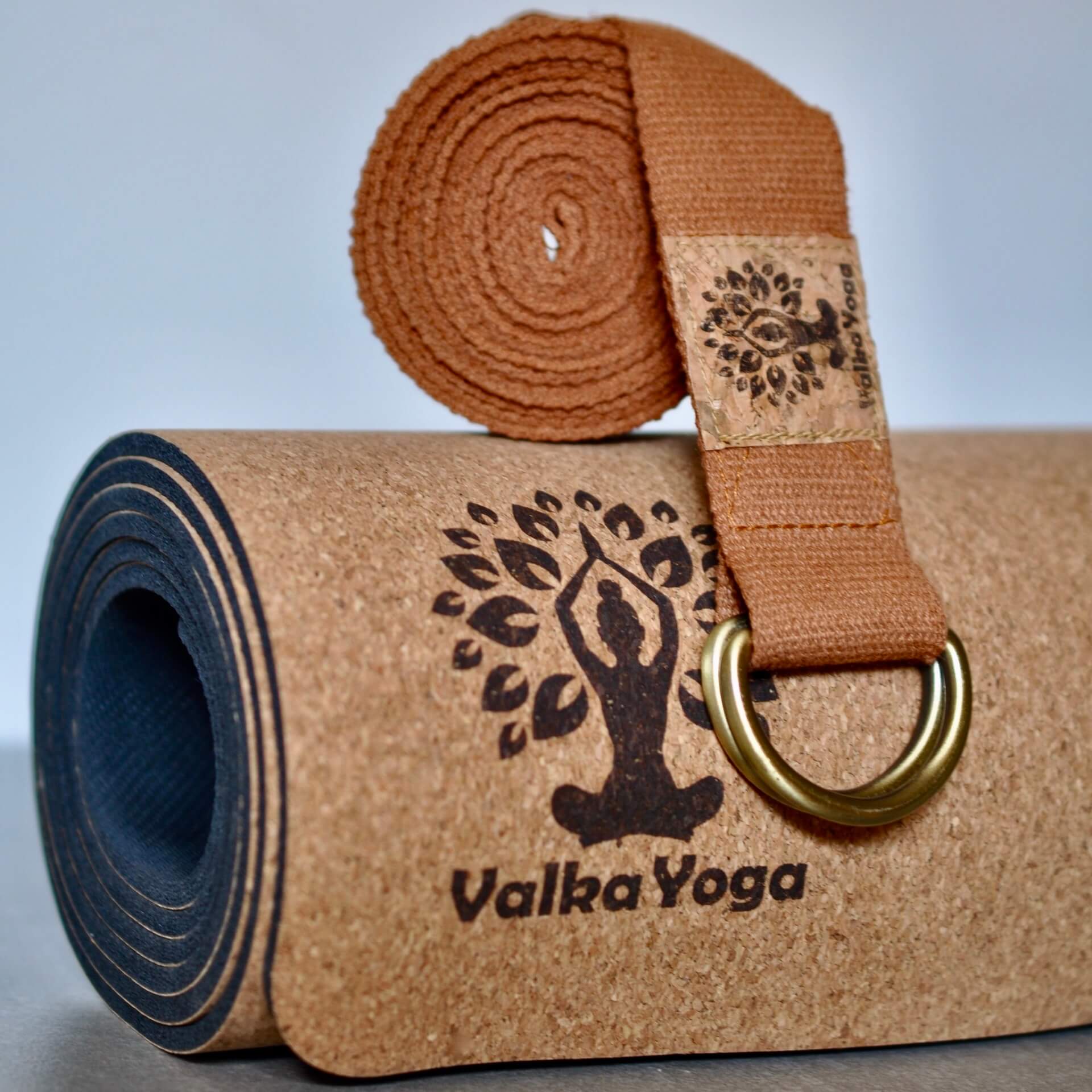 Cork yoga mat and cotton yoga strap bundle
