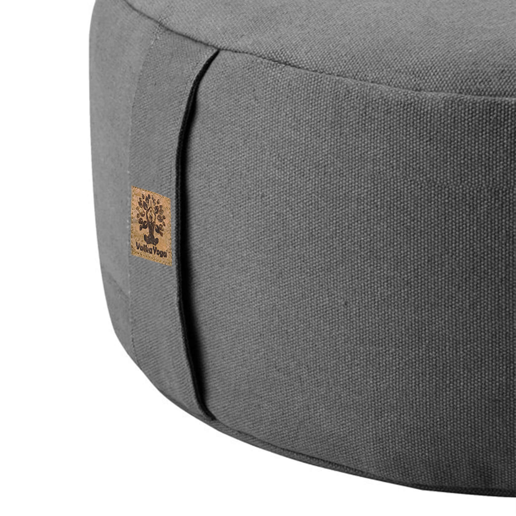 Grey cotton meditation cushion with cork logo