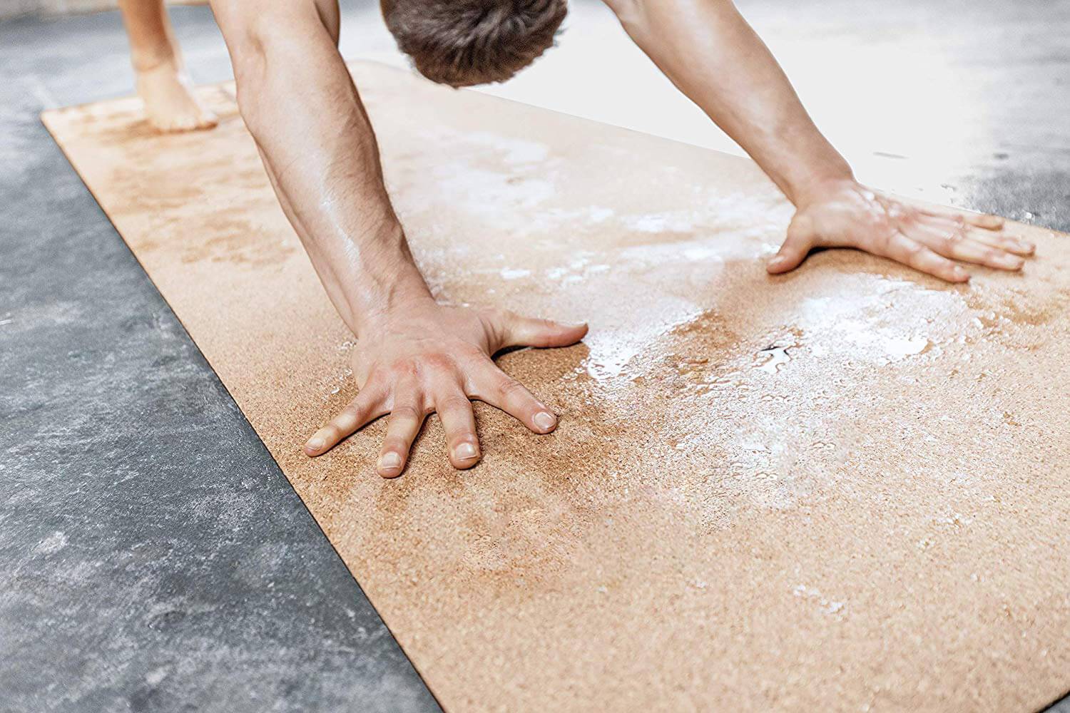 Sweaty hands on cork yoga mat