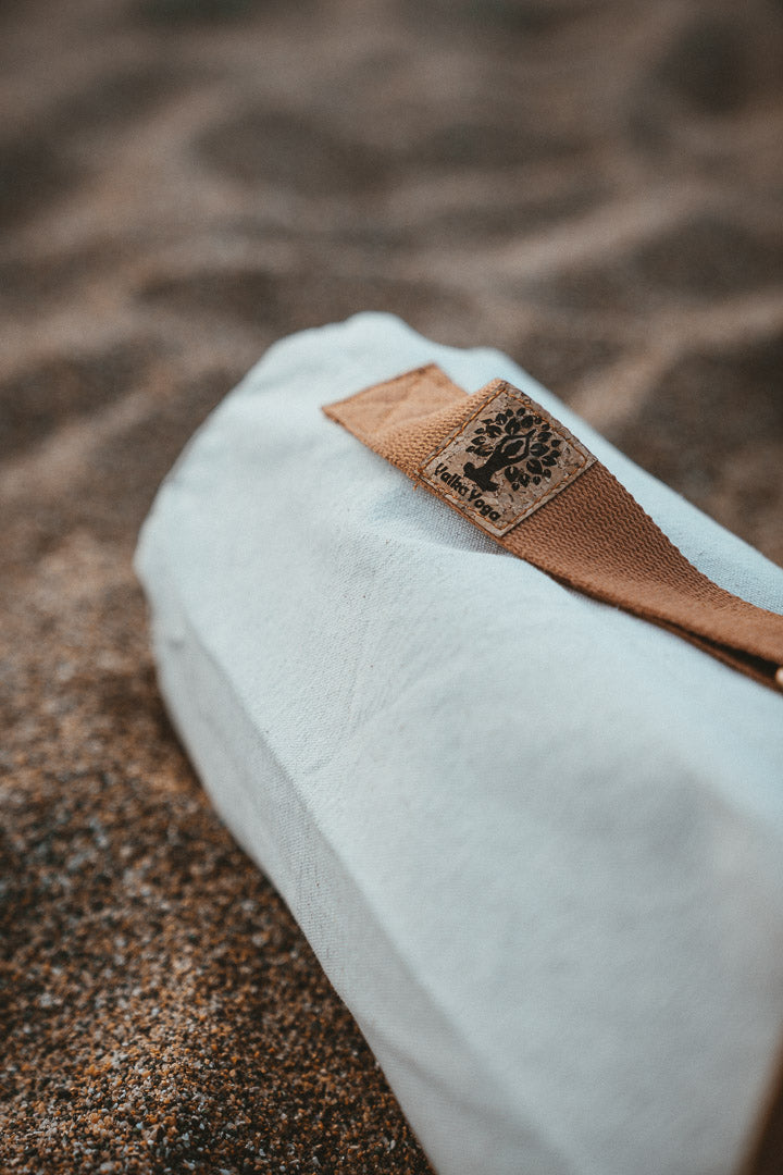 Cotton yoga mat bag on the beach